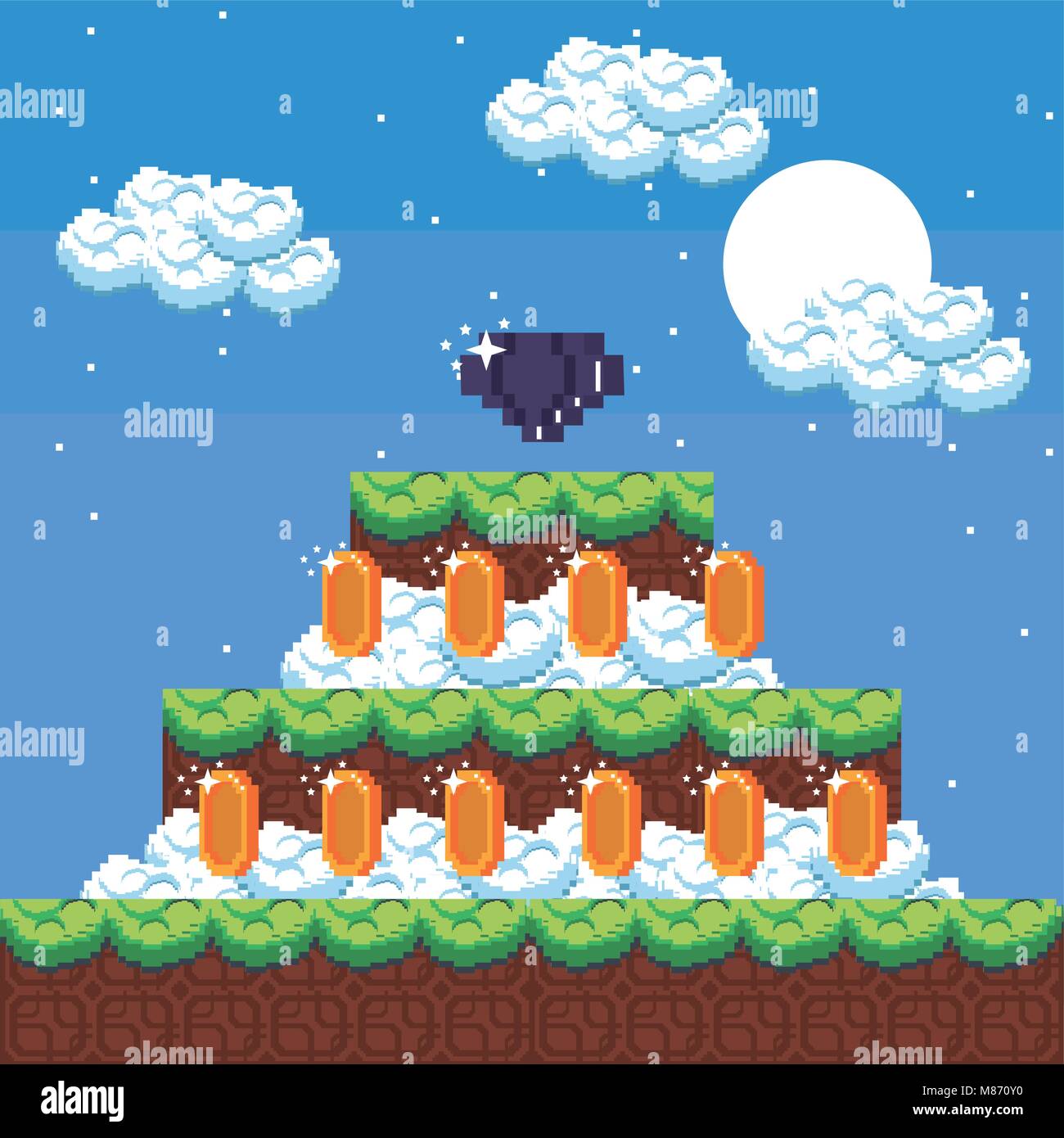 Pixelated landscape videogame scenery vector illustration graphic ...