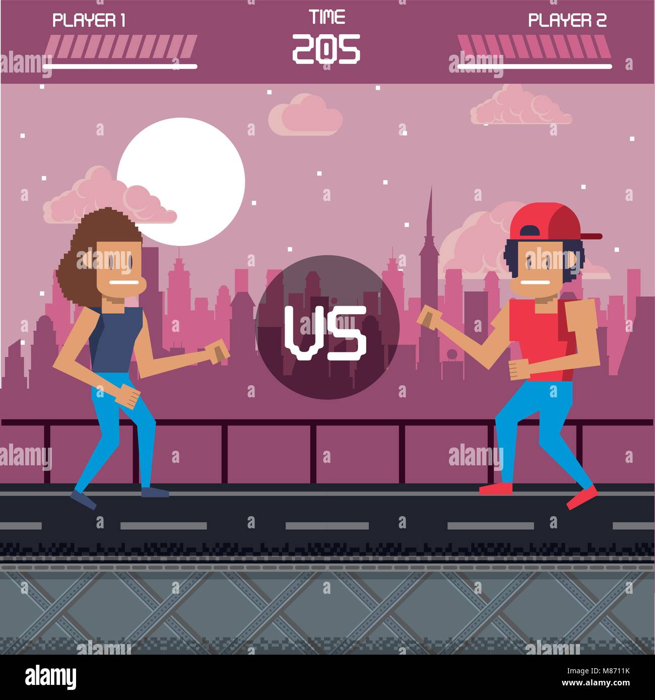 Pixelated urban videogame scenery for fight vector illustration graphic ...