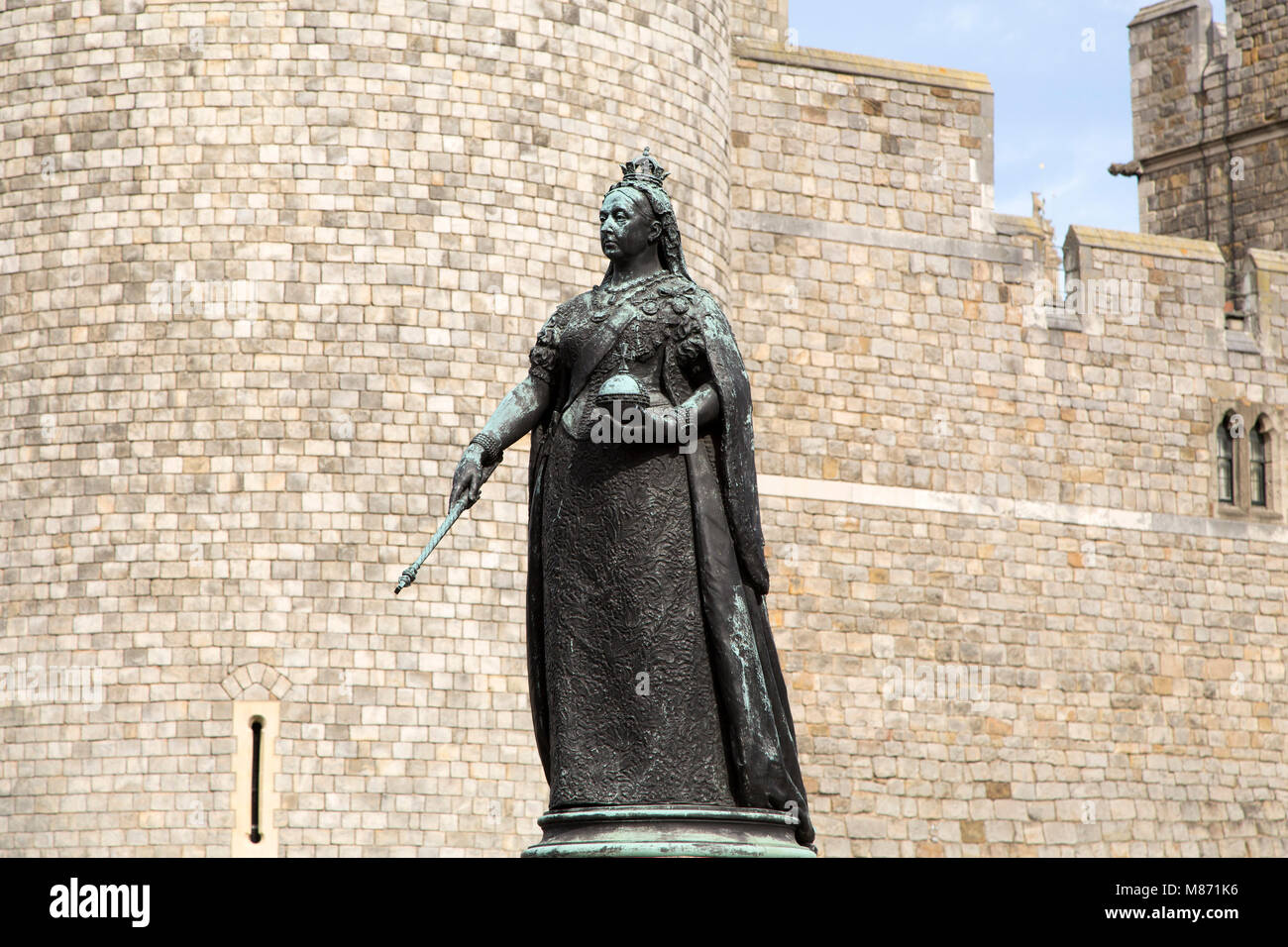 Statue of Queen Victoria outside of Windsor Castle in Windsor, England. The monarch ruled from 1837 to 1901 and was also the Empress of India. Stock Photo