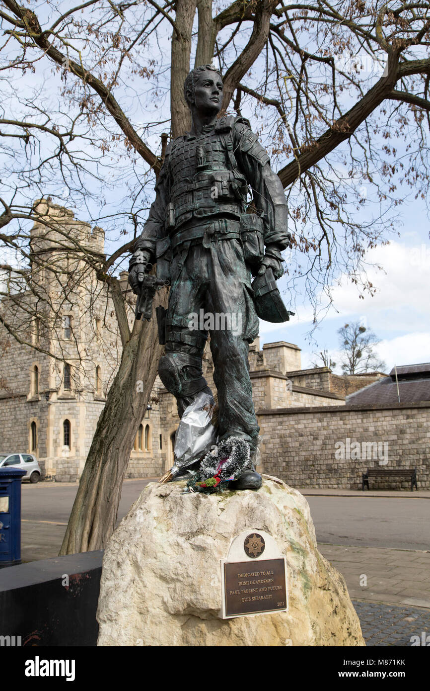 Statue commemorating the Irish Guards in Windsor, England. The monument is dedicated to all the guards who have served in the regiment. Stock Photo