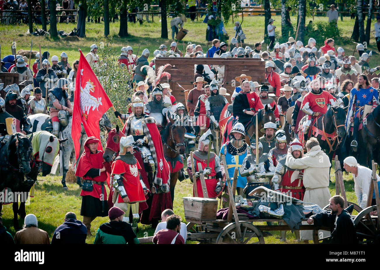 Wladyslaw Jagiello the Polish King Jogaila and dead Grand Master - Ulrich von Jungingen   - 601th anniversary of Battle of Grunwald show Stock Photo