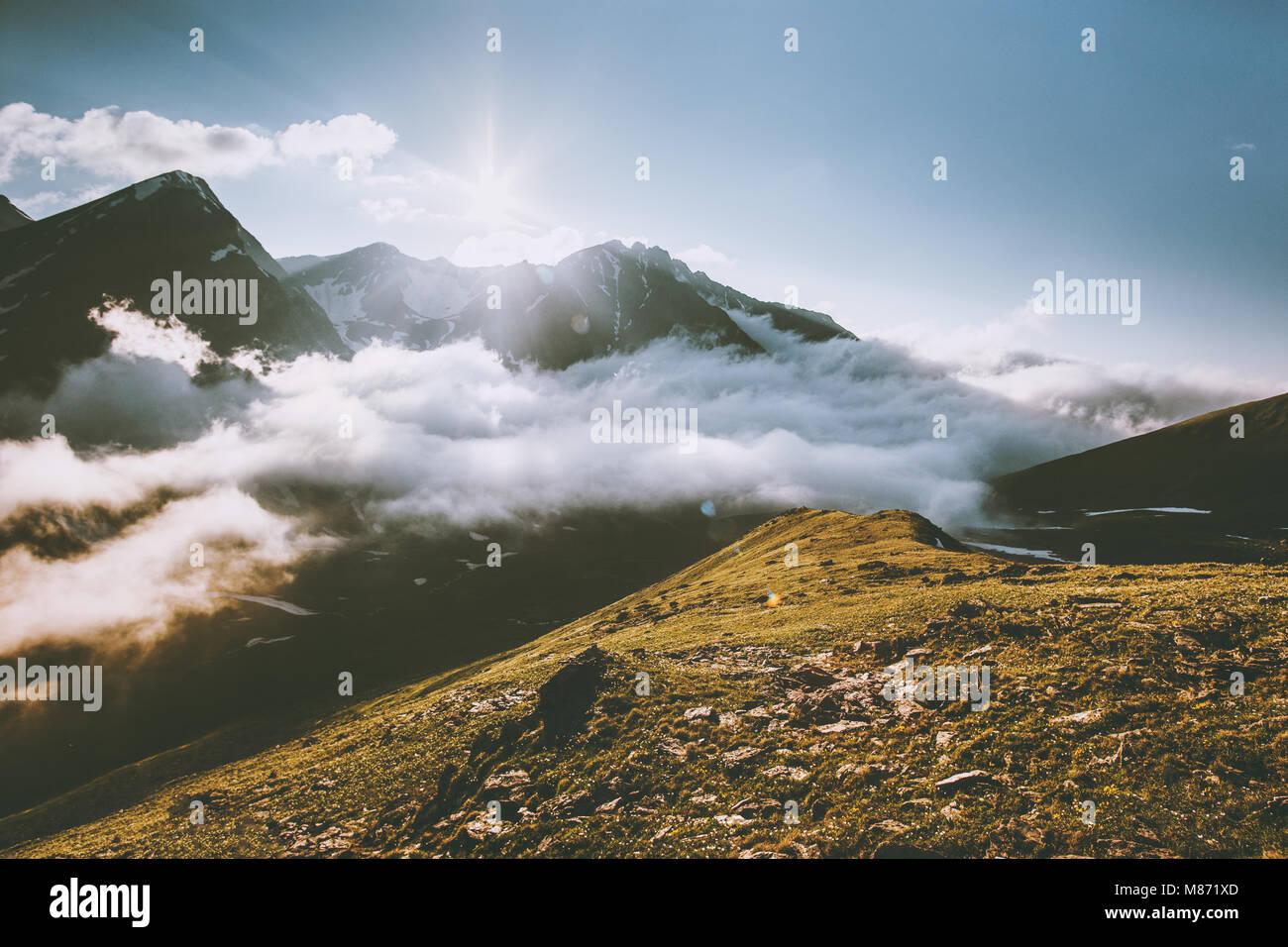 Sunset Mountains and clouds Landscape summer Travel serene scenery ...