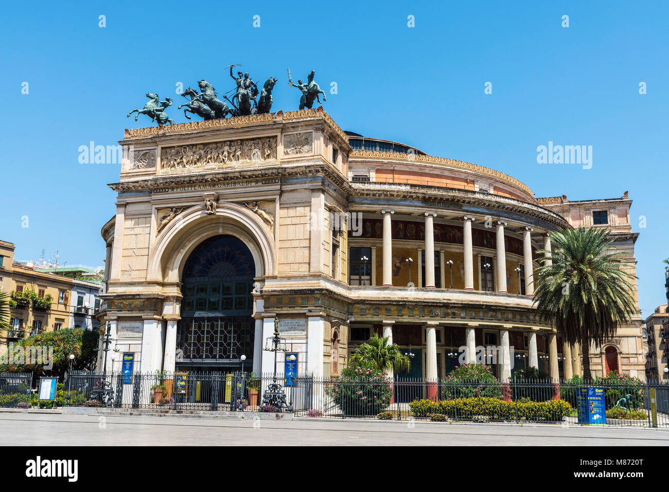 Palermo, Italy - August 10, 2017: Facade of the Politeama Garibaldi Theatre, of Neoclassical style, in the center of Palermo in Sicily, Italy Stock Photo