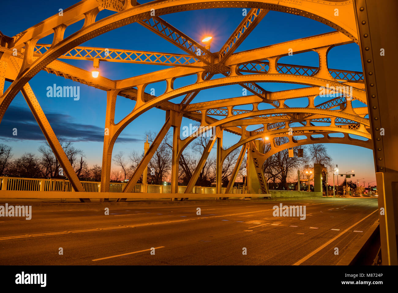 Night view of the famous tower bridge of Sacramento, California Stock ...