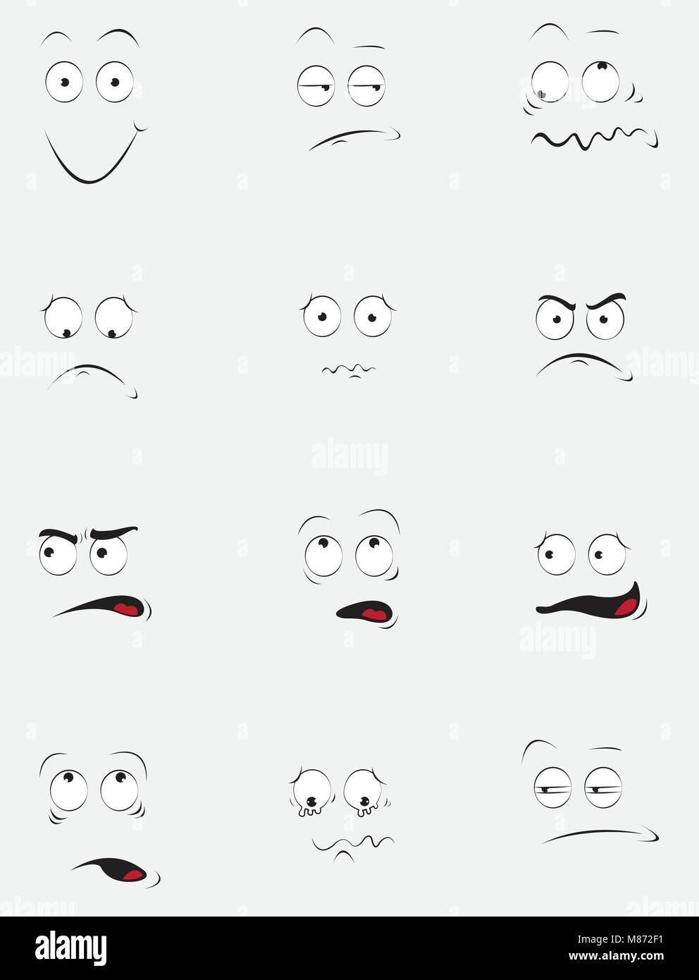 Funny cartoon faces in different poses and feelings Stock Vector