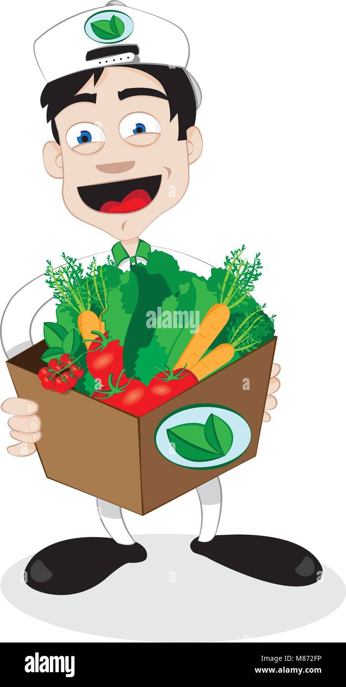 friendly courier running and delivering fresh food Stock Vector