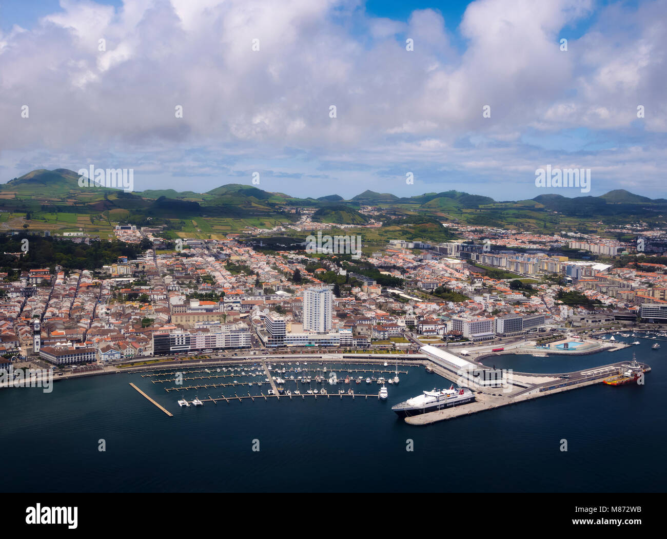 Ponta Delgada, aerial view, Sao Miguel Island, Azores, Portugal Stock