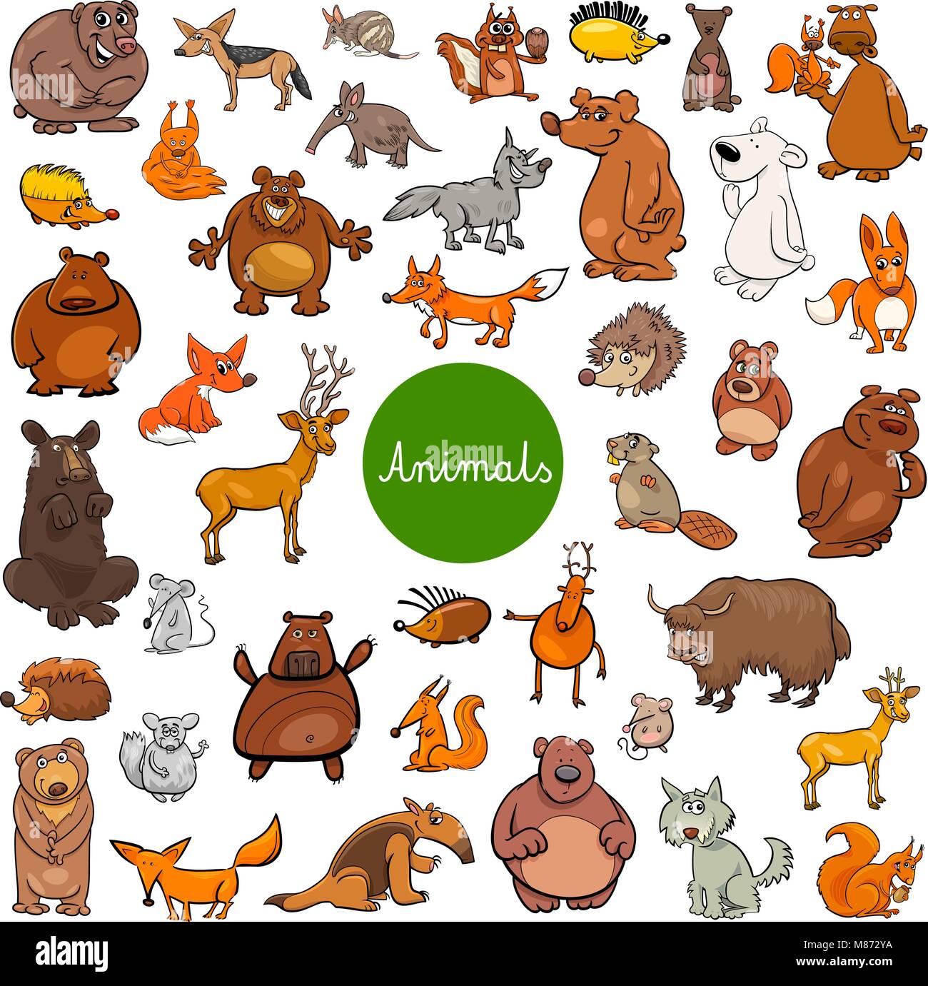 Cartoon Illustration of Wild Mammals Animal Characters Huge Set Stock