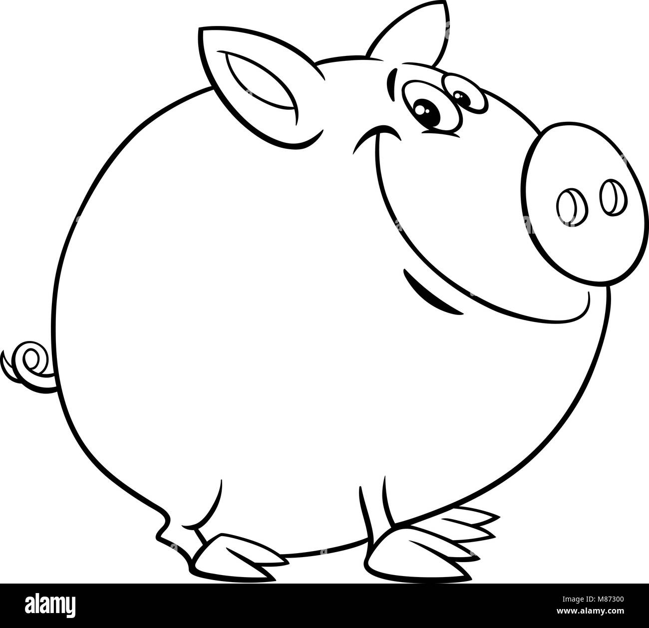 Black and White Cartoon Illustration of Funny Pig Farm Animal Character ...