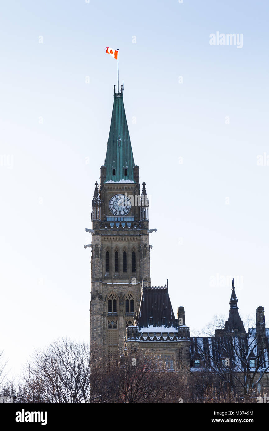 Peace Tower of Parliament Hill viewed from Major's Hill Park Stock Photo