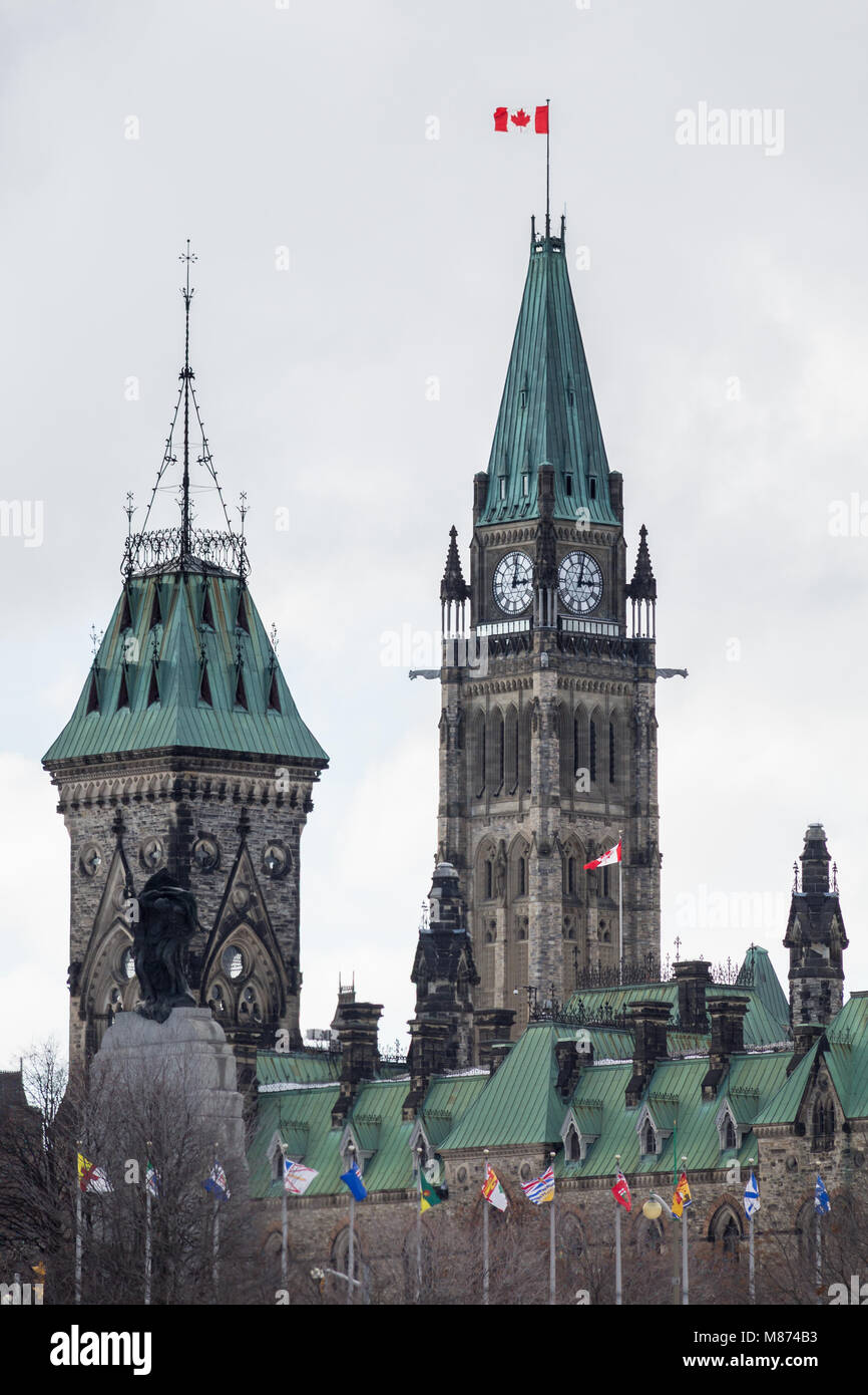 Peace Tower viewed from the Rideau Canal Stock Photo