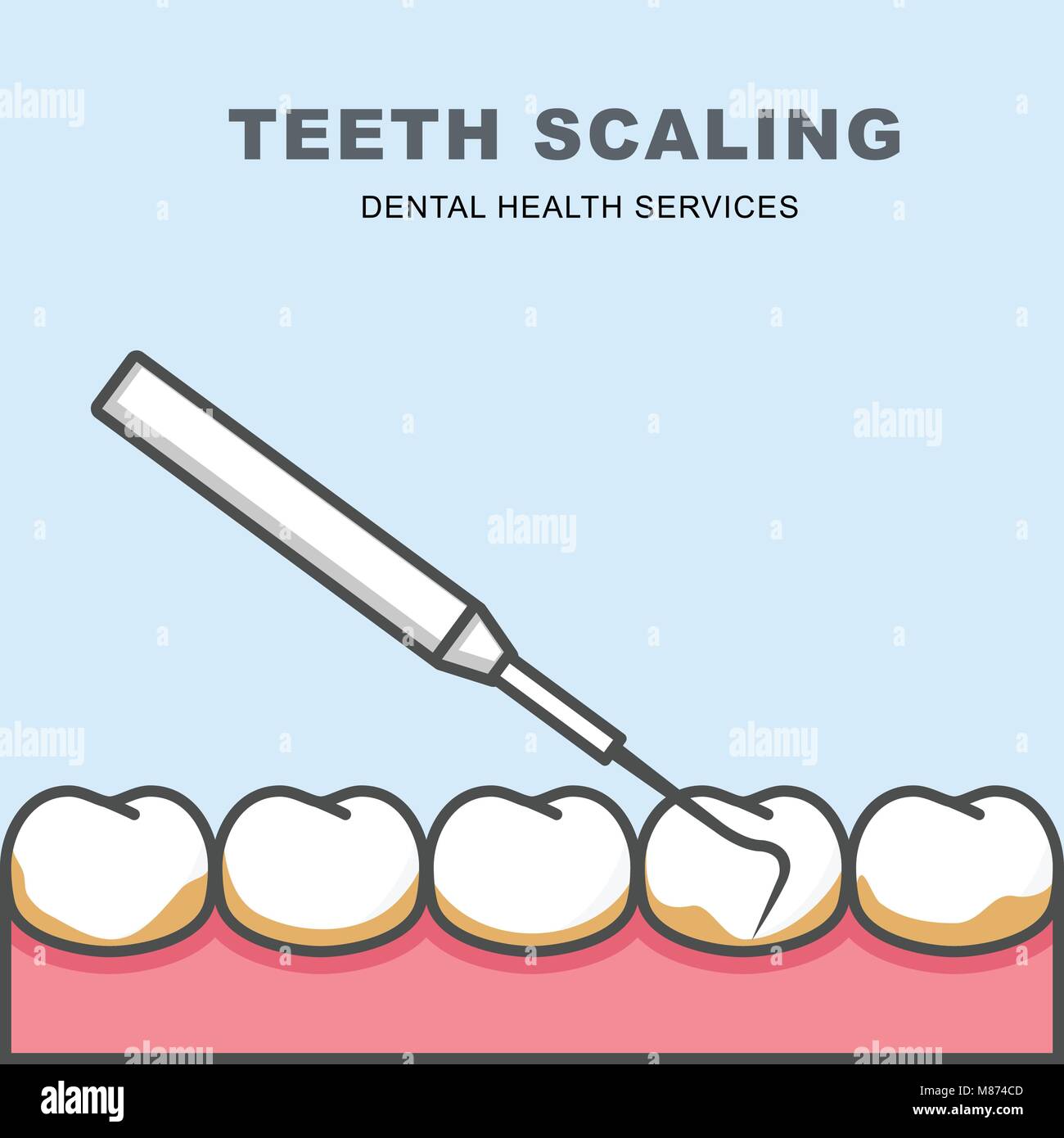 Tooth scaling icon - row of tooth, cleaning with periodontal probe Stock Vector