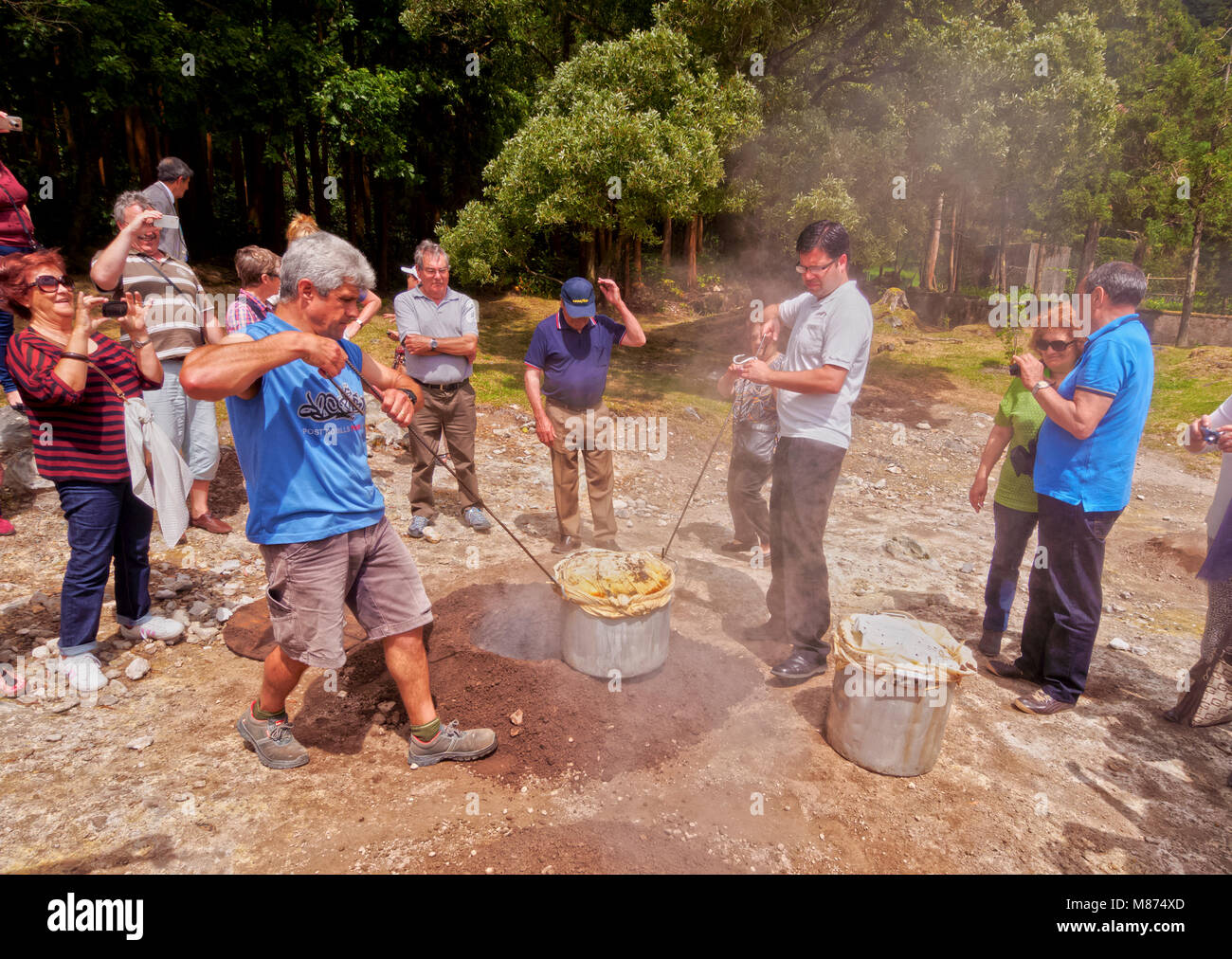 Cooking in hot spring Fumarolas da Lagoa das Furnas, Sao Miguel Island