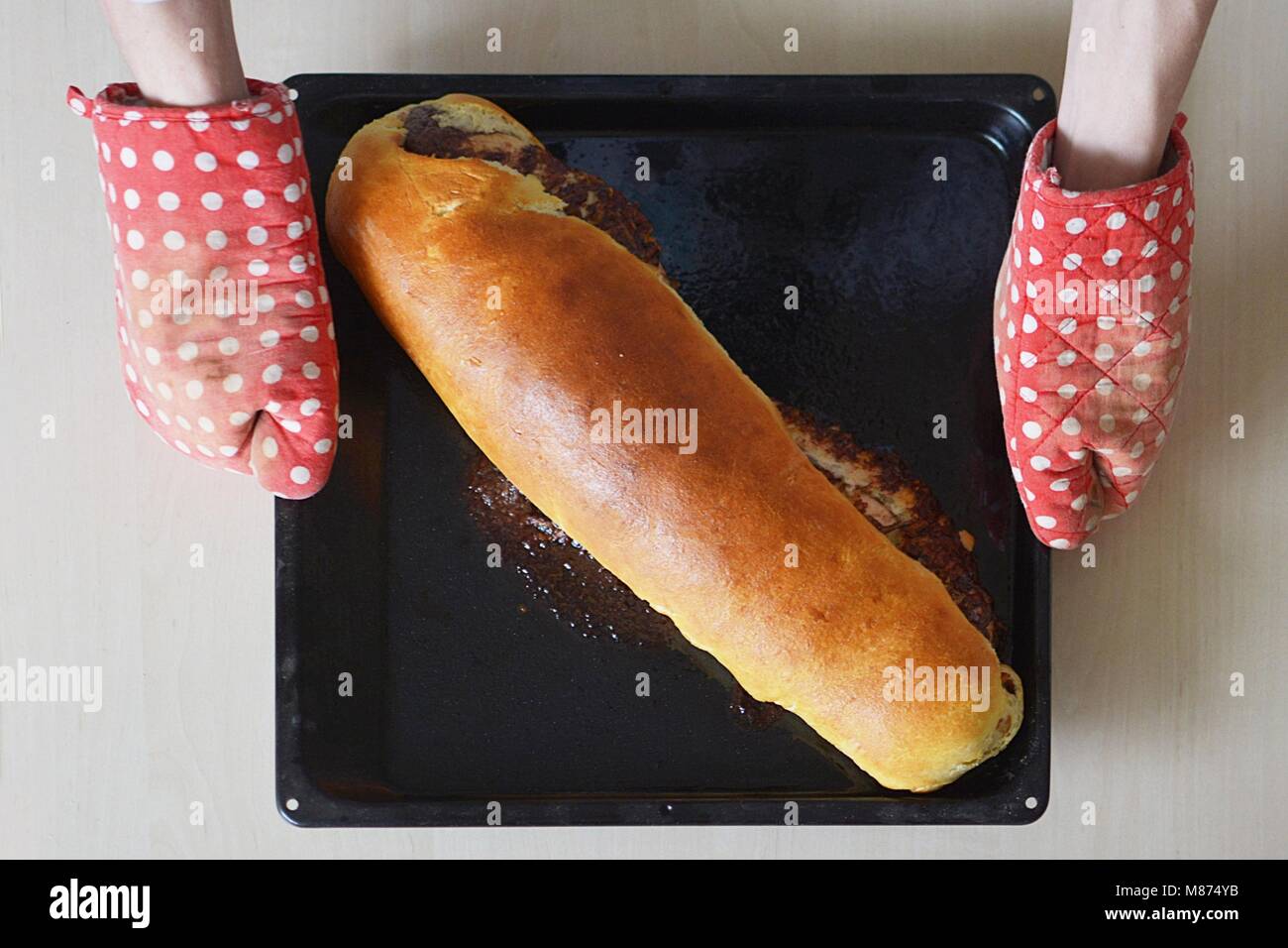 baking yeast cake with cocoa filling 12 baked cake Stock Photo Alamy