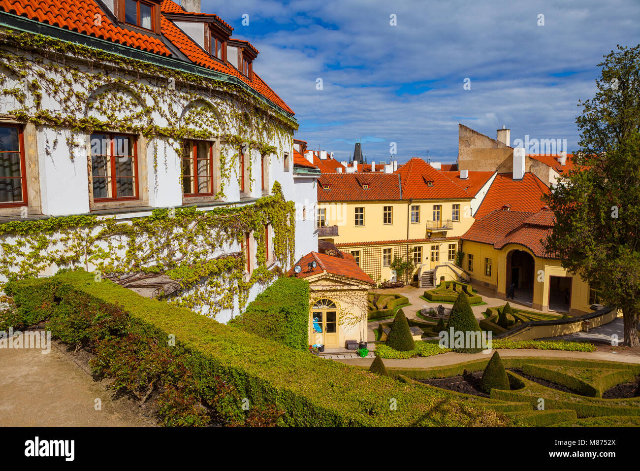 PRAGUE, CZECH REPUBLIC - APRIL 26, 2017: Vrtba garden (Vrtbovska zahrada) and view on old town. Stock Photo