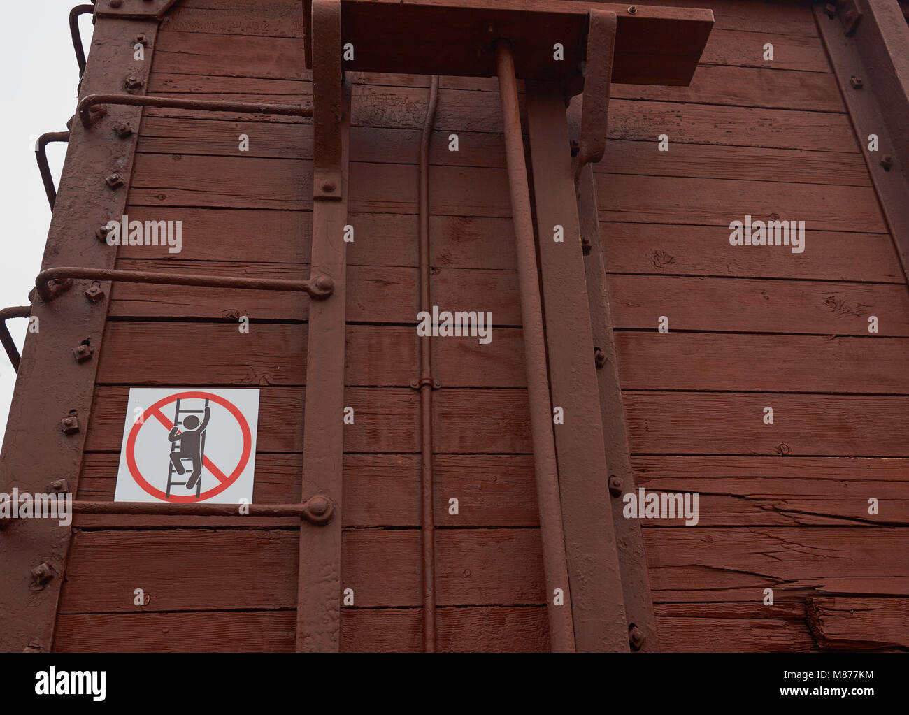 Do not climb ladder sign on old rolling stock, Canada Stock Photo