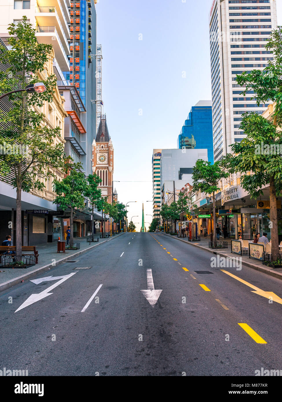 Perth, Australia - Apr 4, 2015: Empty street in the city centre Stock Photo