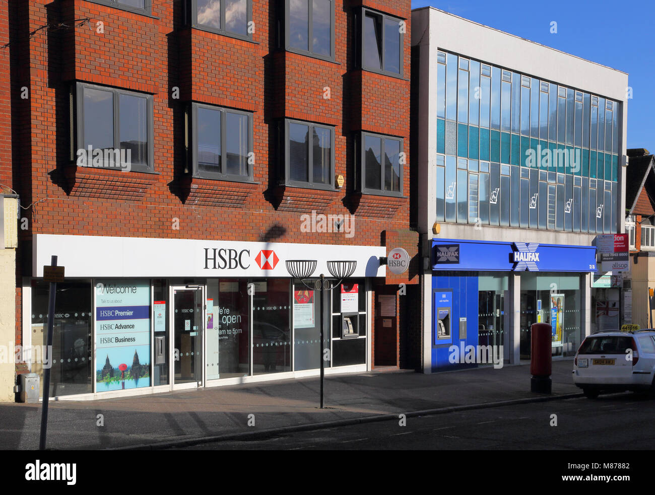 branches of HSBC and Halifax on Haywards Heath high street Stock Photo