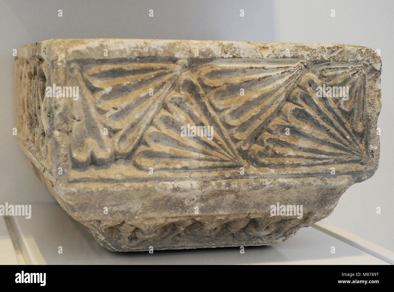 Fragment of a funerary monument from the Basilica of St Severin in Cologne, Germany, c. 1050. Limestone. Schnütgen Museum. Cologne, Germany. Stock Photo