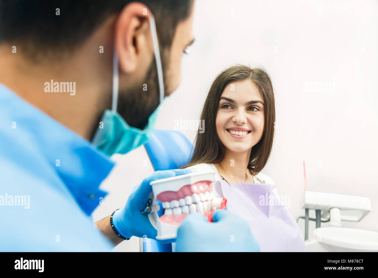 Dentist Shows How to Clean Teeth Stock Photo Alamy
