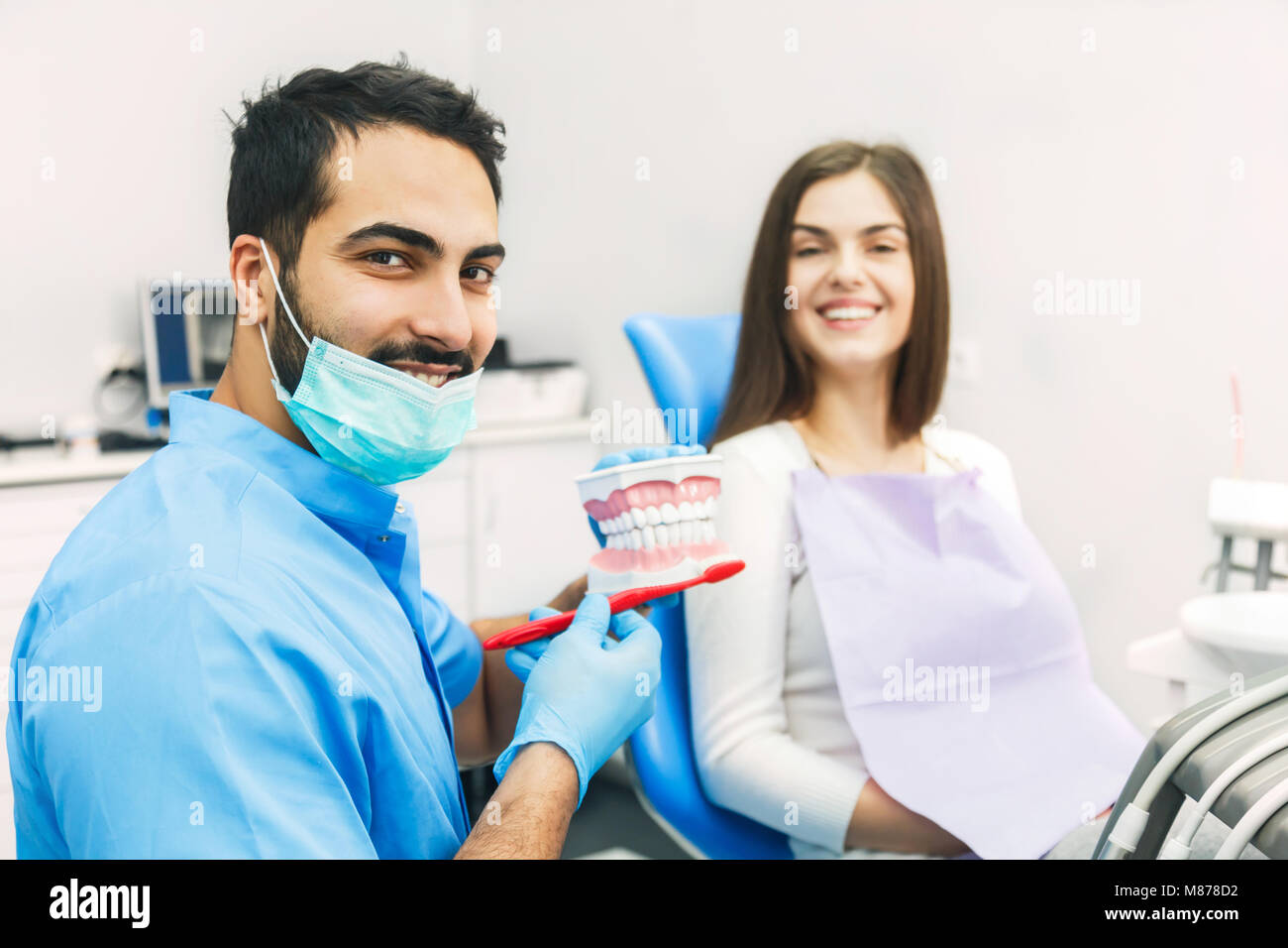 Dentist Shows How to Clean Teeth Stock Photo Alamy