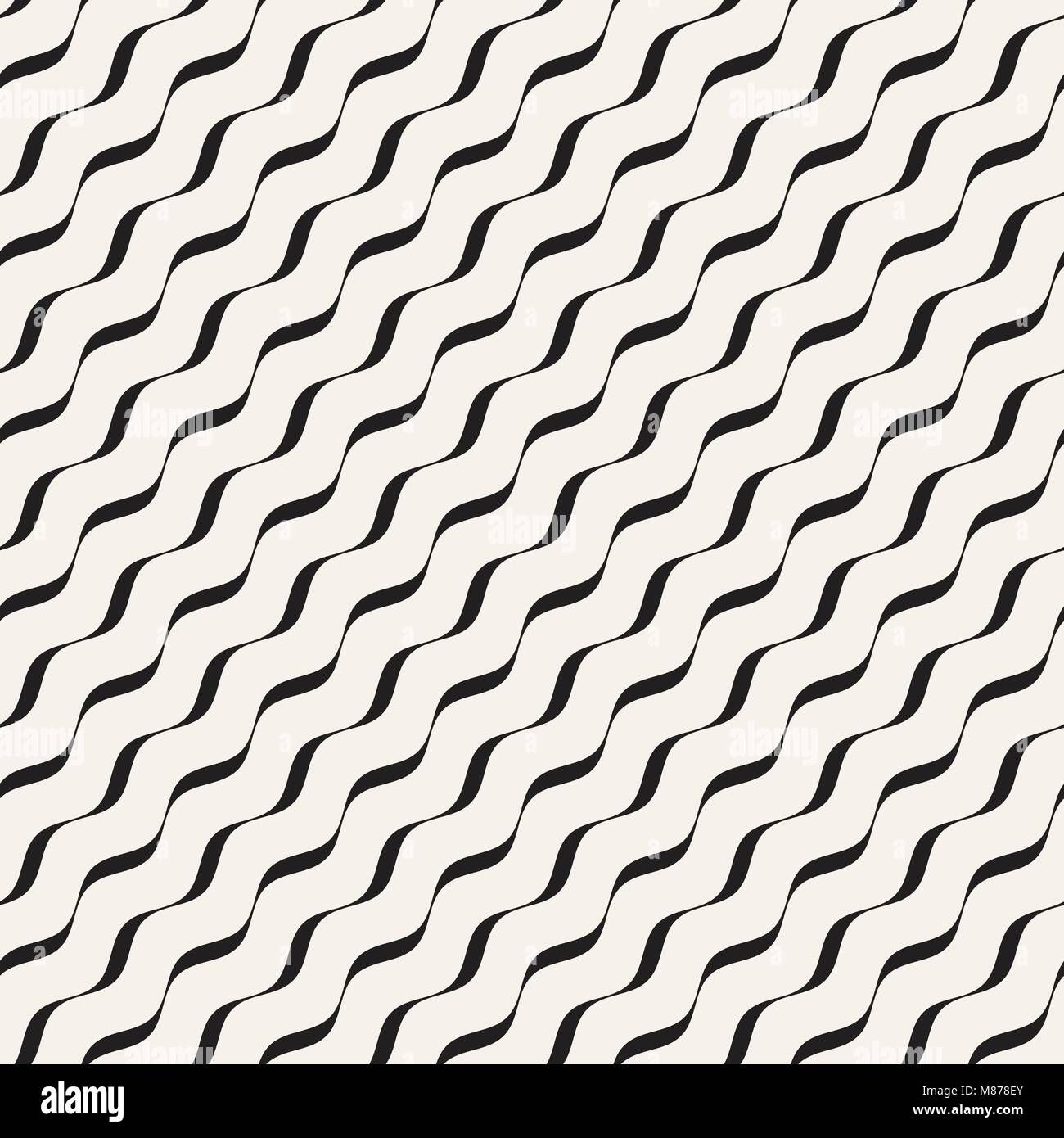 Vector Seamless Black and White Hand Drawn Wavy Lines Pattern Stock ...