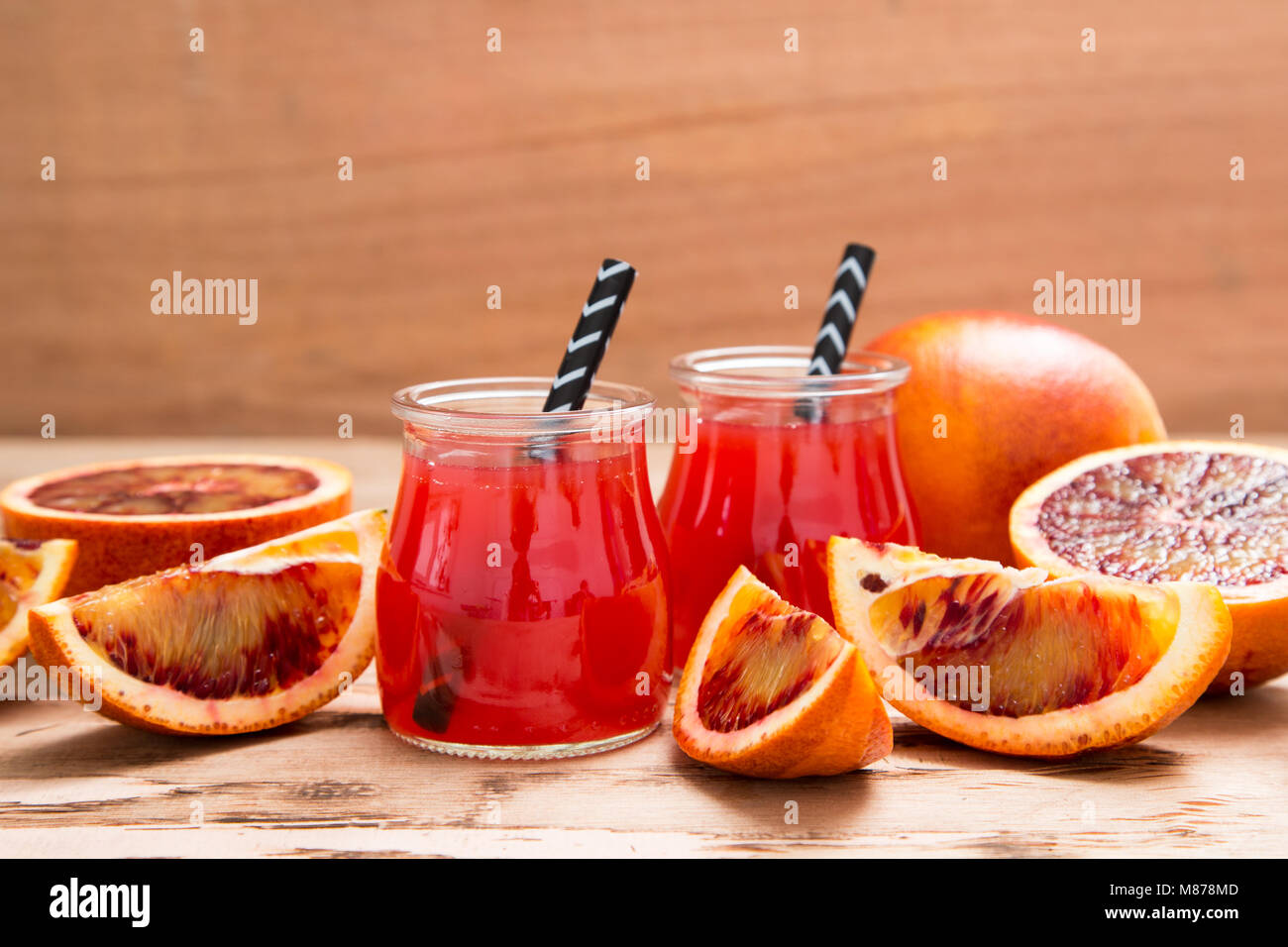 blood orange juice. red orange juice with orange slice. Healthy drink. Stock Photo