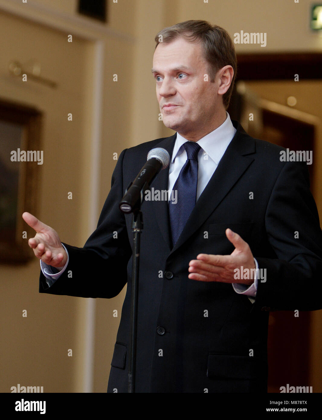 Warsaw, Masovia / Poland - 2007/11/27: Donald Tusk, Prime Minister of Poland and leader of Civic Platform party PO during a cabinet press briefing Stock Photo
