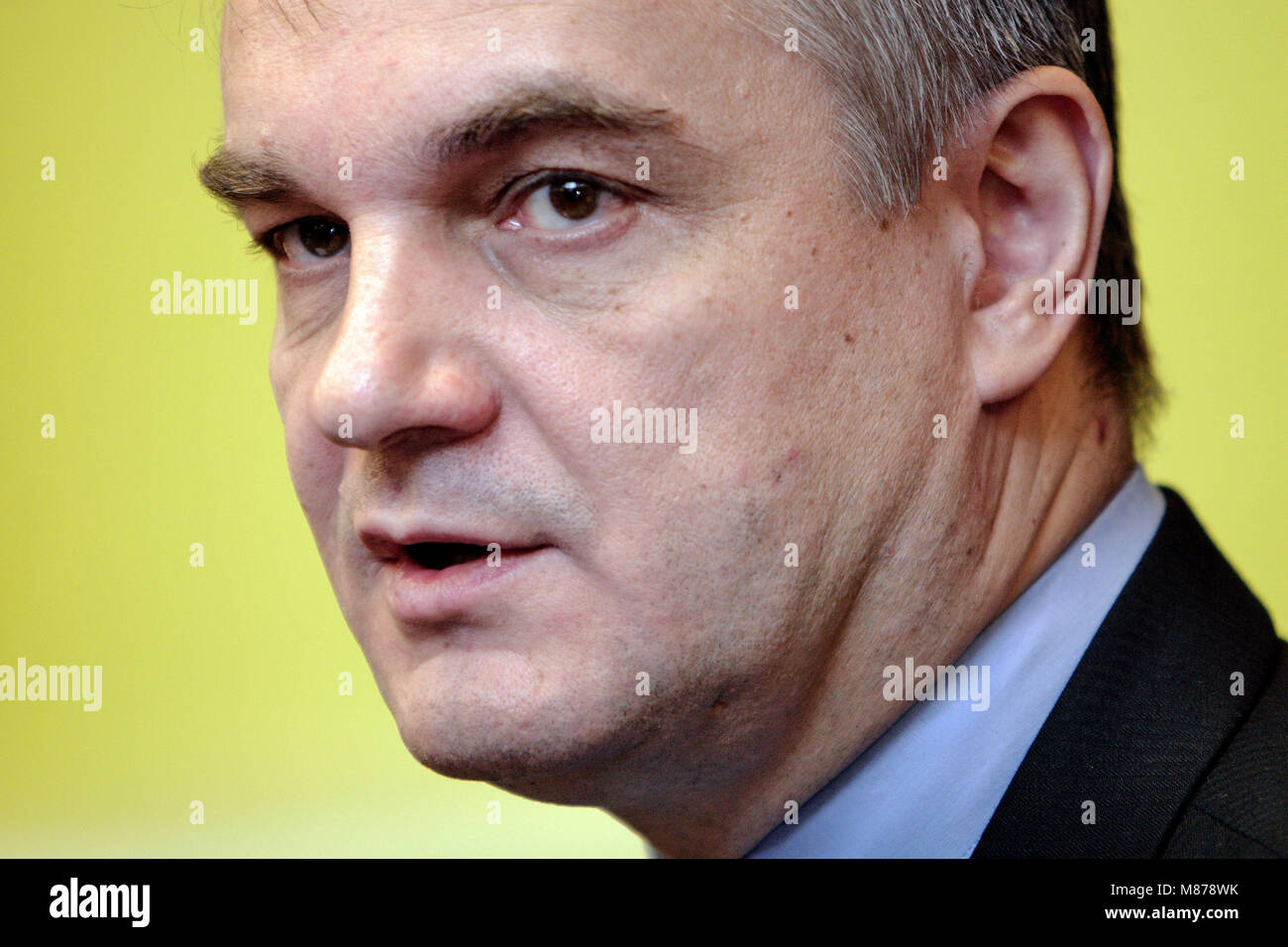 Warsaw, Masovia / Poland - 2008/08/13: Waldemar Pawlak, Deputy Prime Minister of Poland and leader of Polish Peasants’ Party PSL during a press confer Stock Photo