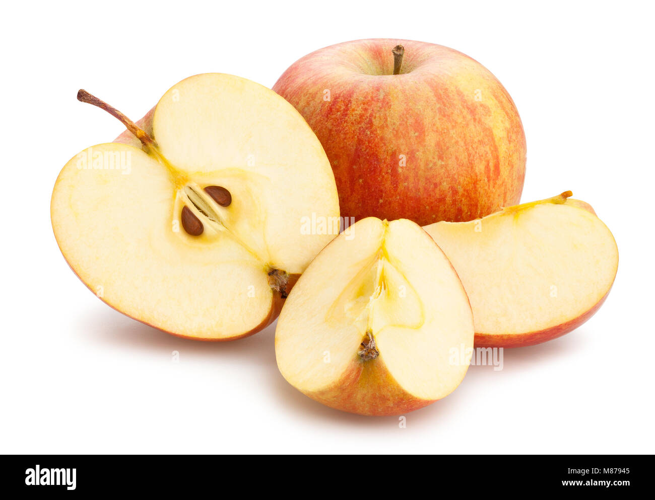 sliced striped apples path isolated Stock Photo