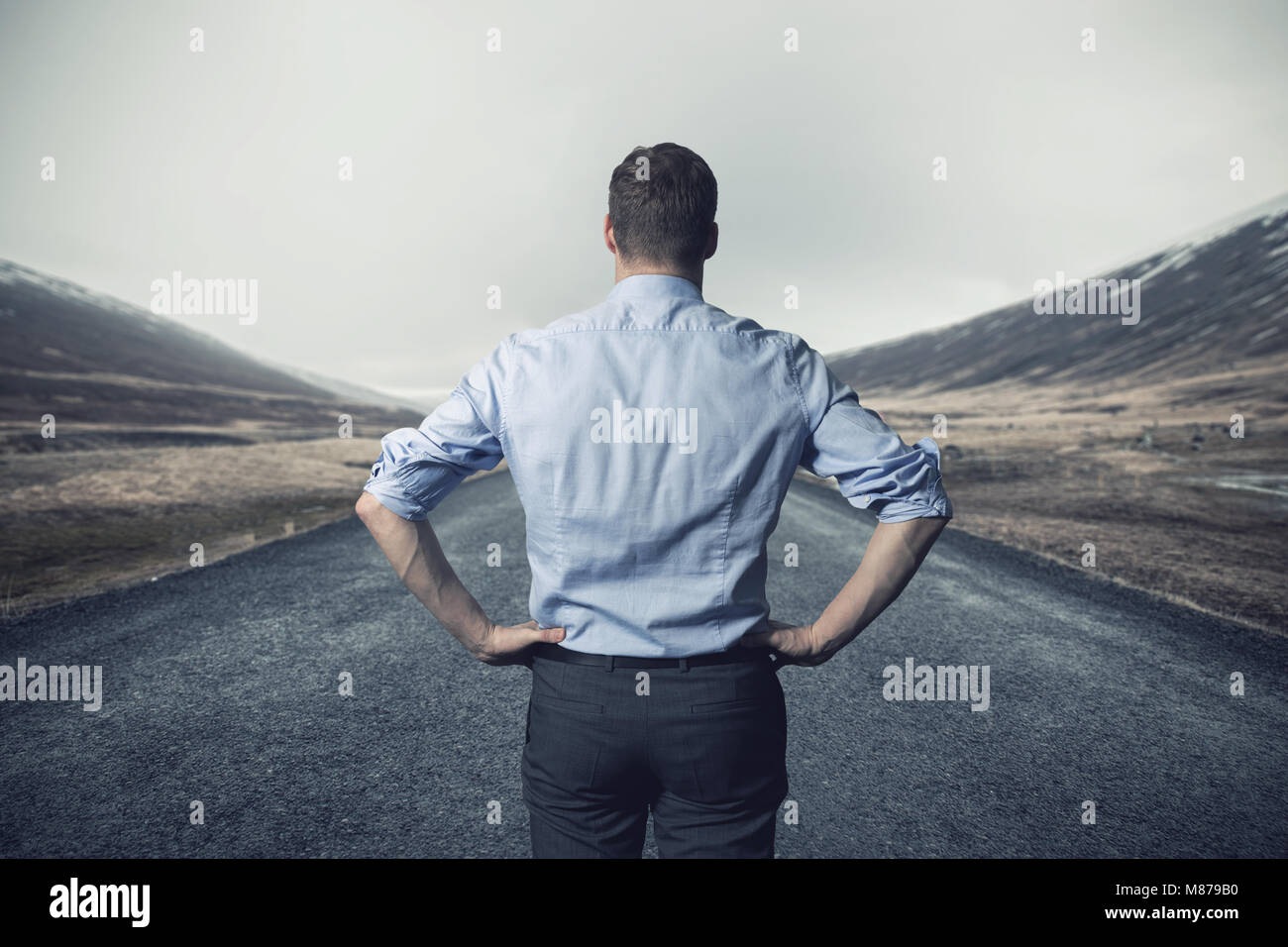 businessman standing on the road. long way to go for success and challenge concept Stock Photo