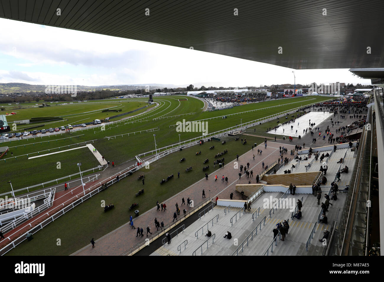 Cheltenham Races Paddock General view of the grandstand filling up with racegoers during St ...