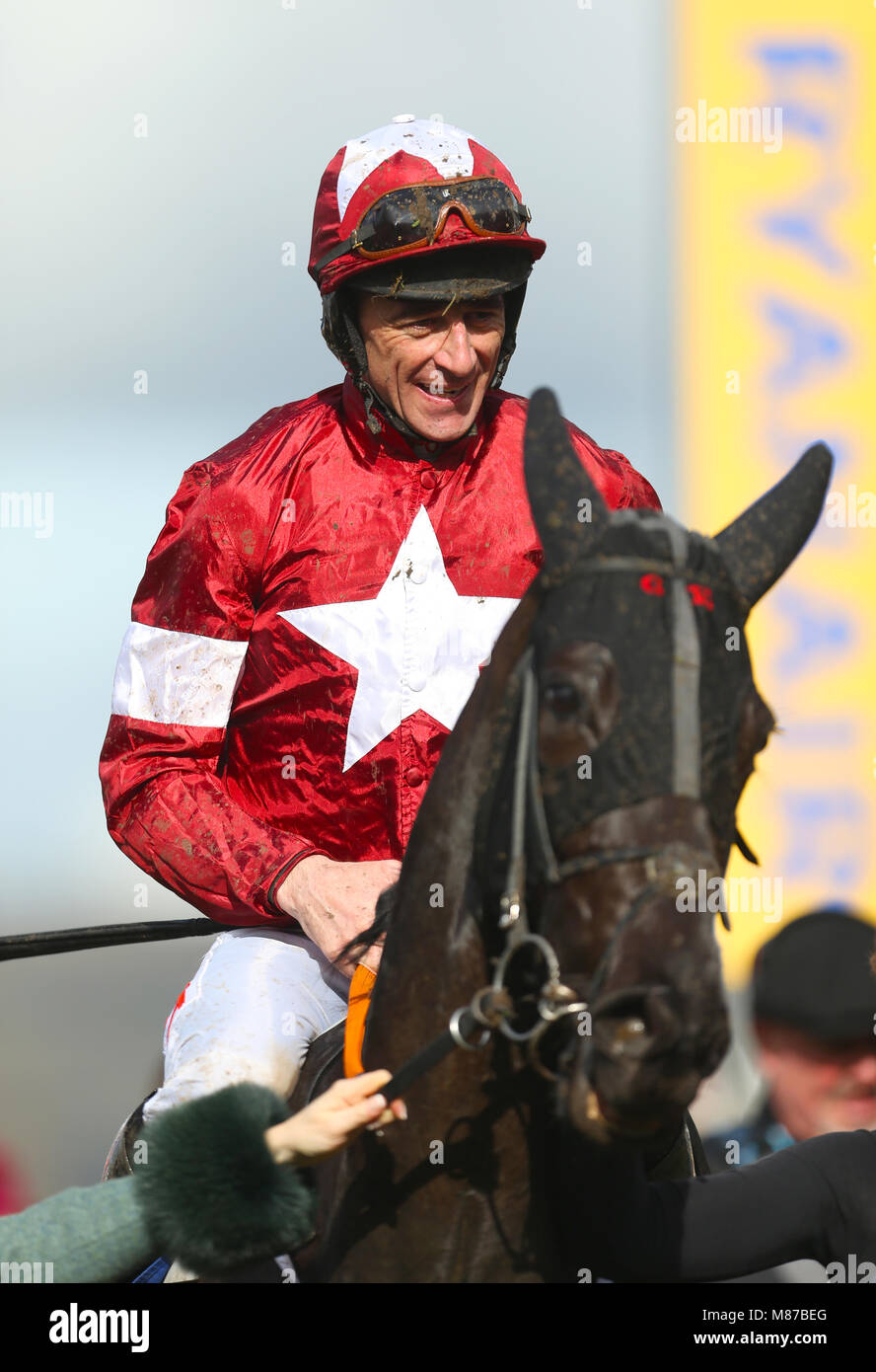 Jockey Davy Russell celebrates after winning the Pertemps Network Final ...