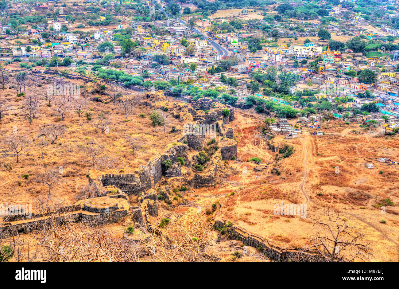 Panorama of Devagiri Fort and Daulatabad town - India Stock Photo