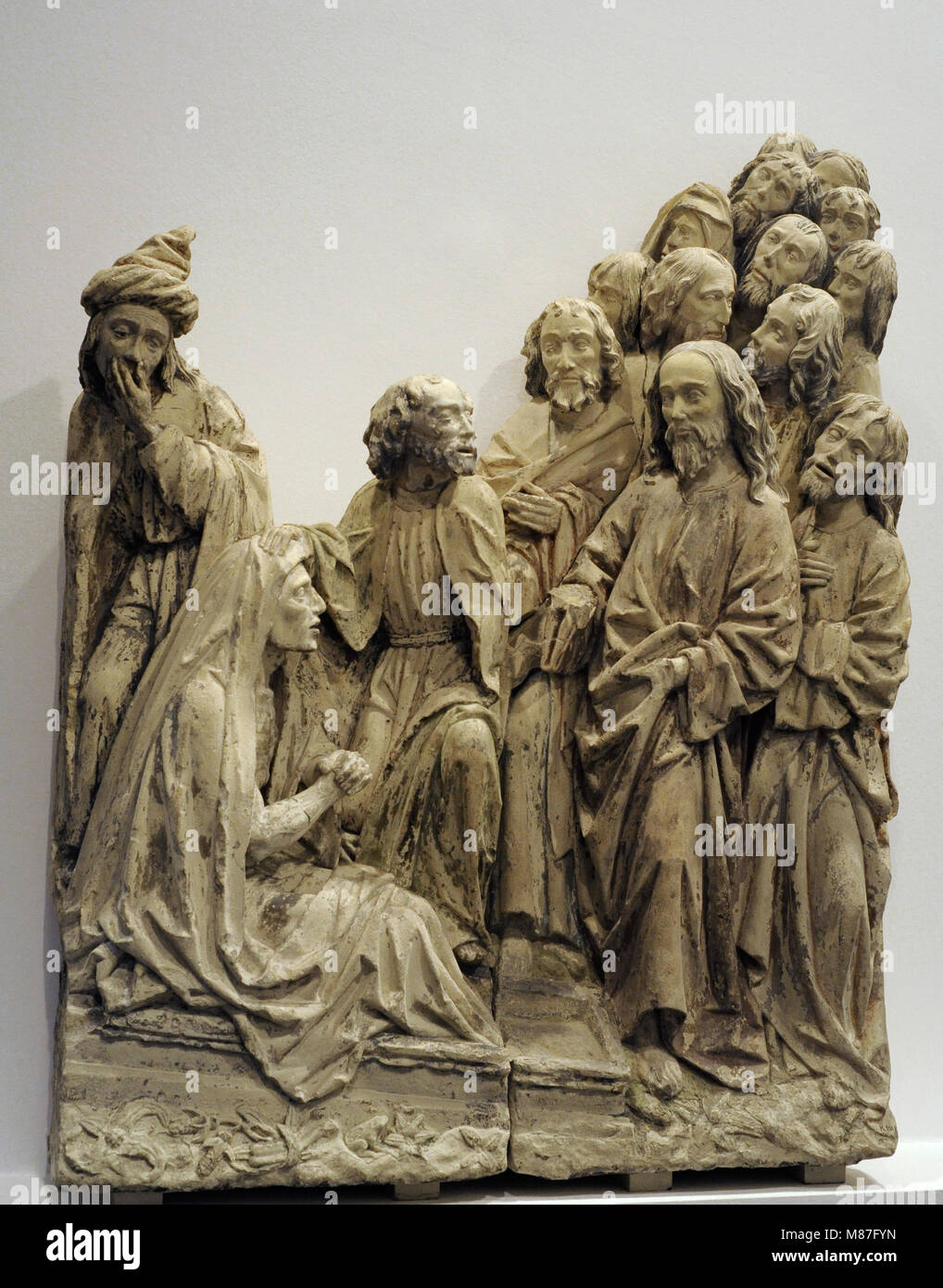 The Raising of St. Lazarus. Sculptural group. Workshop of Heinrich Brabender, Westphalia, 1510-1520. Baumberg sandstone with traces of polychromy. Schnütgen Museum. Cologne, Germany. Stock Photo