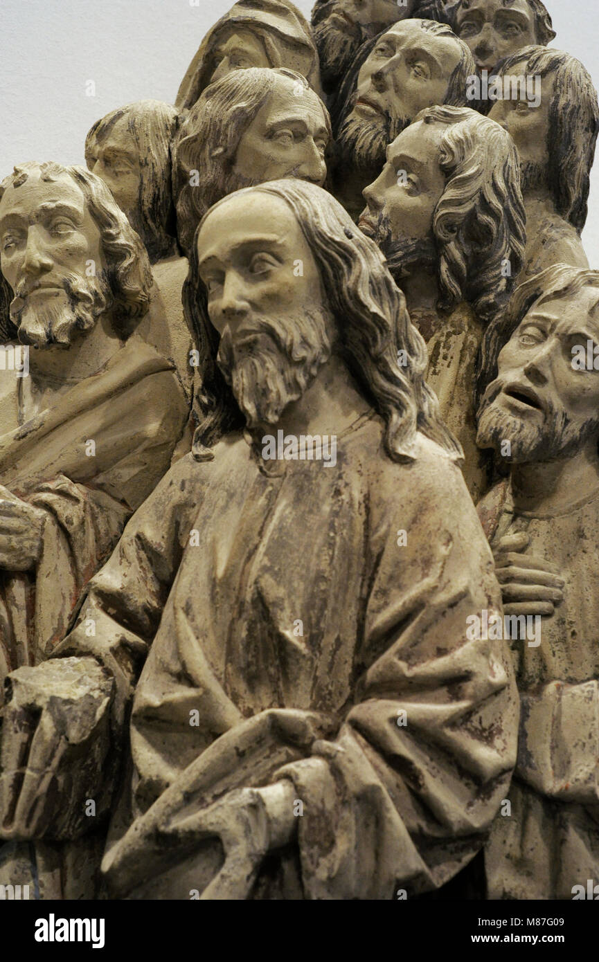 The Raising of St. Lazarus. Sculptural group, detail. Workshop of Heinrich Brabender, Westphalia, 1510-1520. Baumberg sandstone with traces of polychromy. Schnütgen Museum. Cologne, Germany. Stock Photo