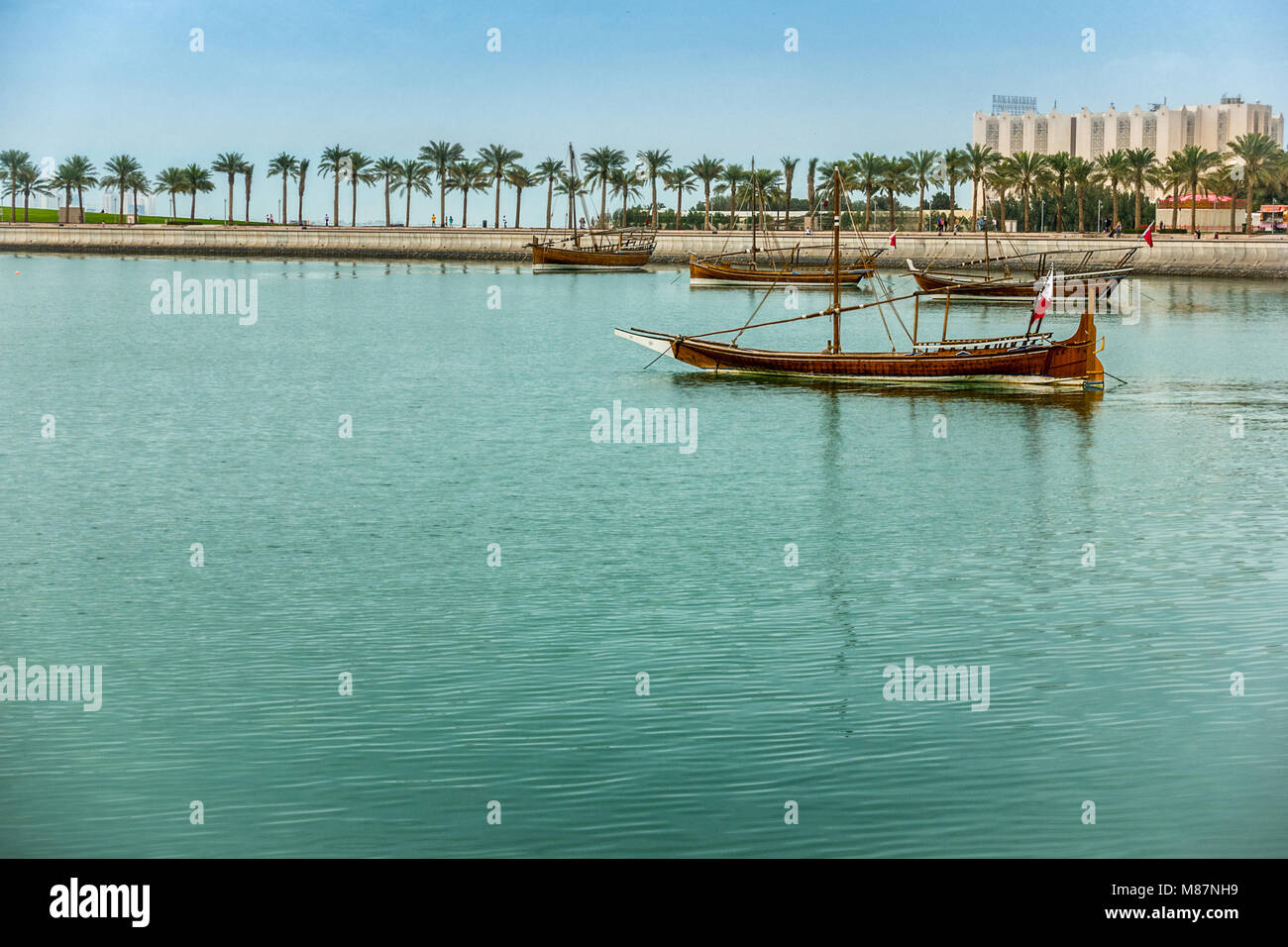 Dhows on the Corniche in Doha Stock Photo