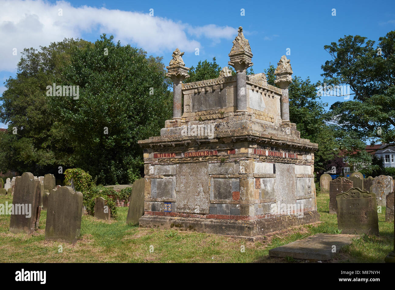 The monument to the architect William Bardwell in the churchyard of St Edmund's church, Southwold. The monument is a Grade II Listed Building. Stock Photo