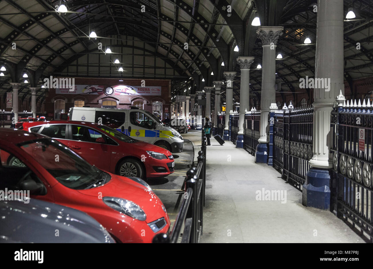 Night time view of the rear entrance to Darlington Railway Station