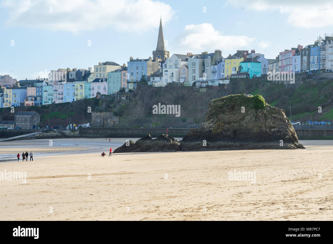 The colourful houses of Tenby, as seen from Tenby Beach, Pembrokeshire