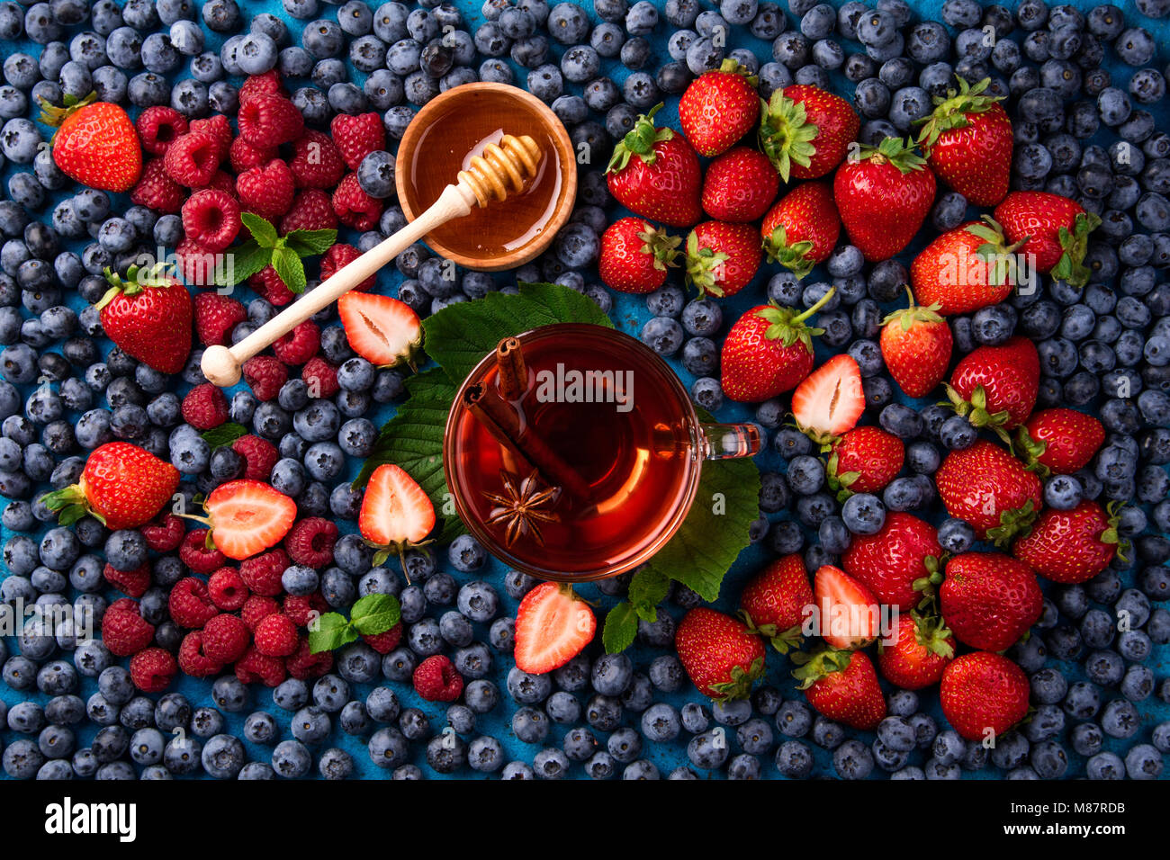 Herbal tea with berries mix of strawberry, blueberry, raspberry and ...