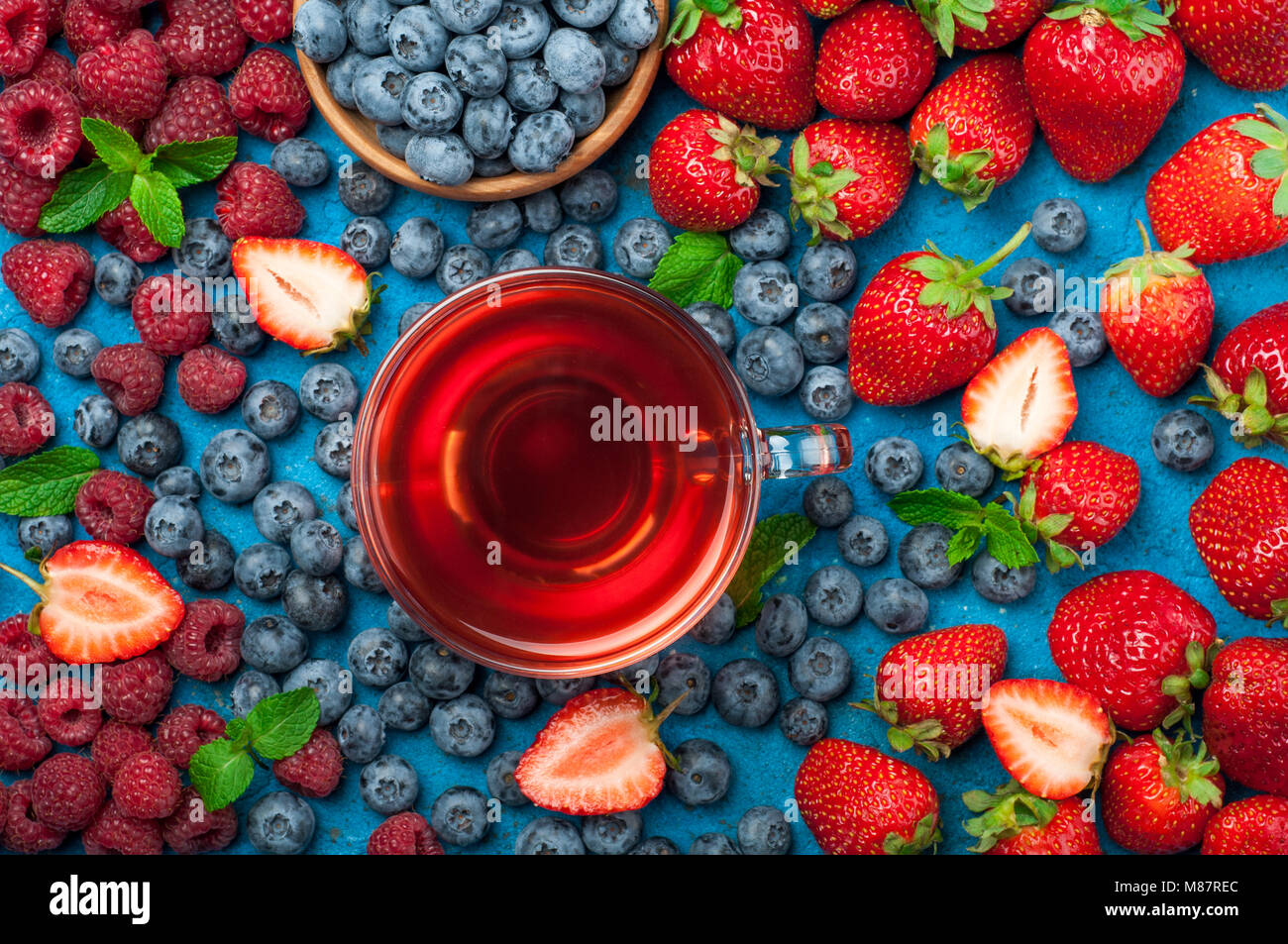 Herbal tea with berries mix of strawberry, blueberry, raspberry and ...
