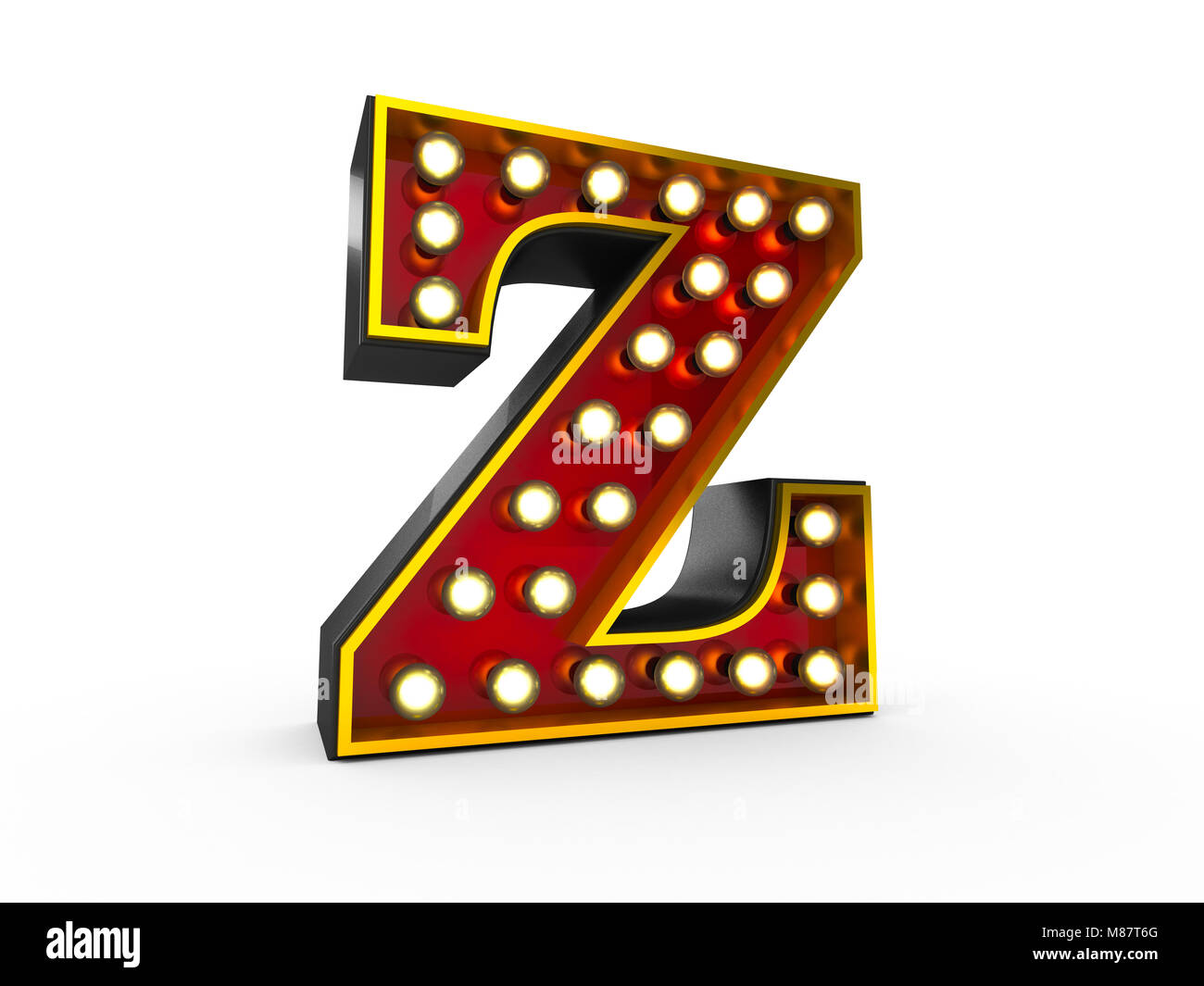 High quality 3D illustration of the letter Z in Broadway style with light bulbs illuminating it over white background Stock Photo