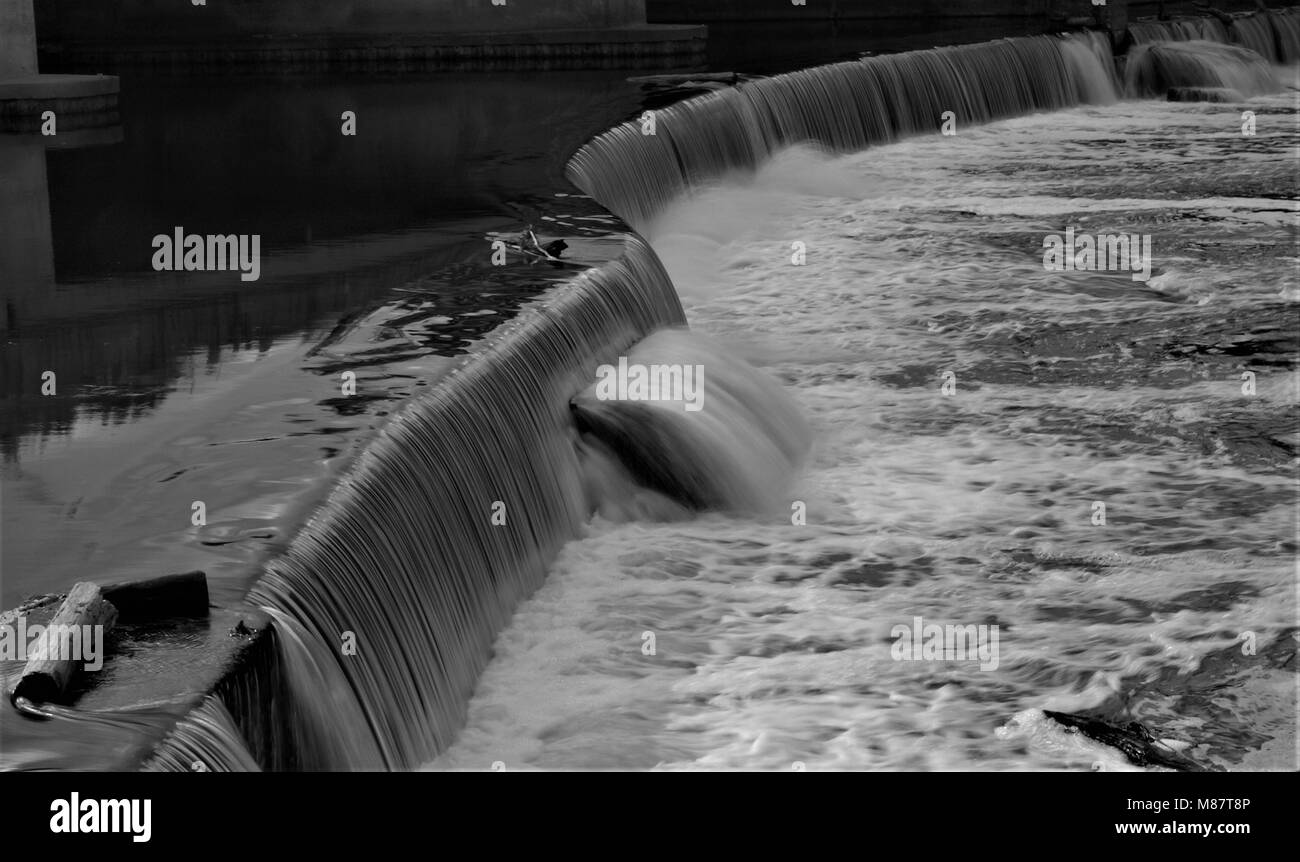 Passaic River spillway before the Great Falls in Paterson, NJ Stock Photo