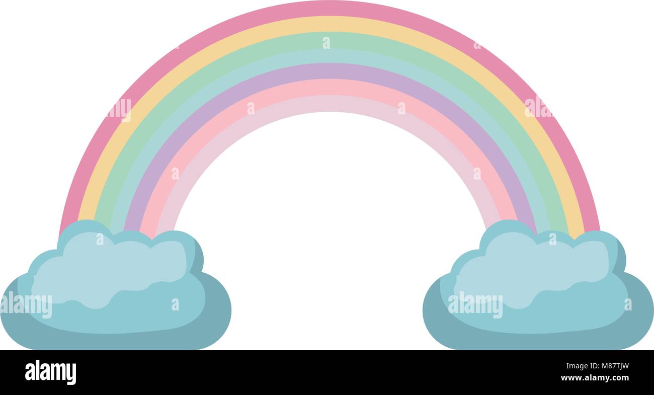 white background with rainbow between two clouds Stock Vector Image ...