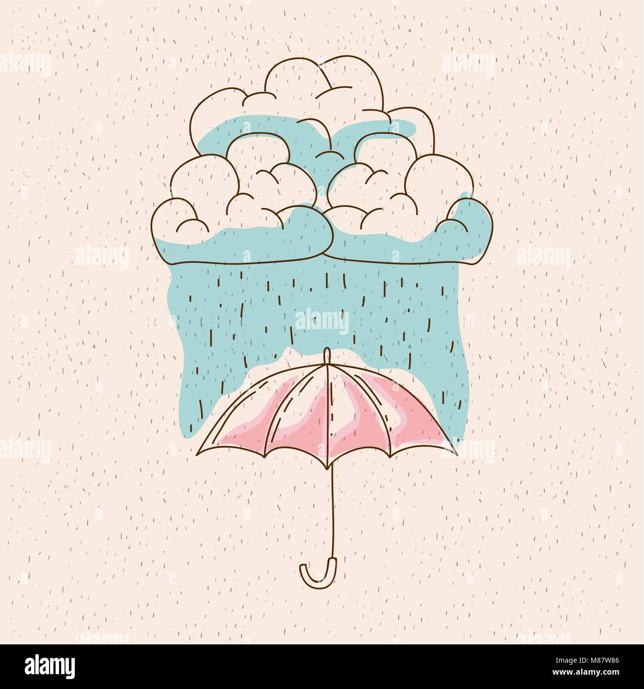 watercolor graphic of umbrella with cloud and rain Stock Vector Image