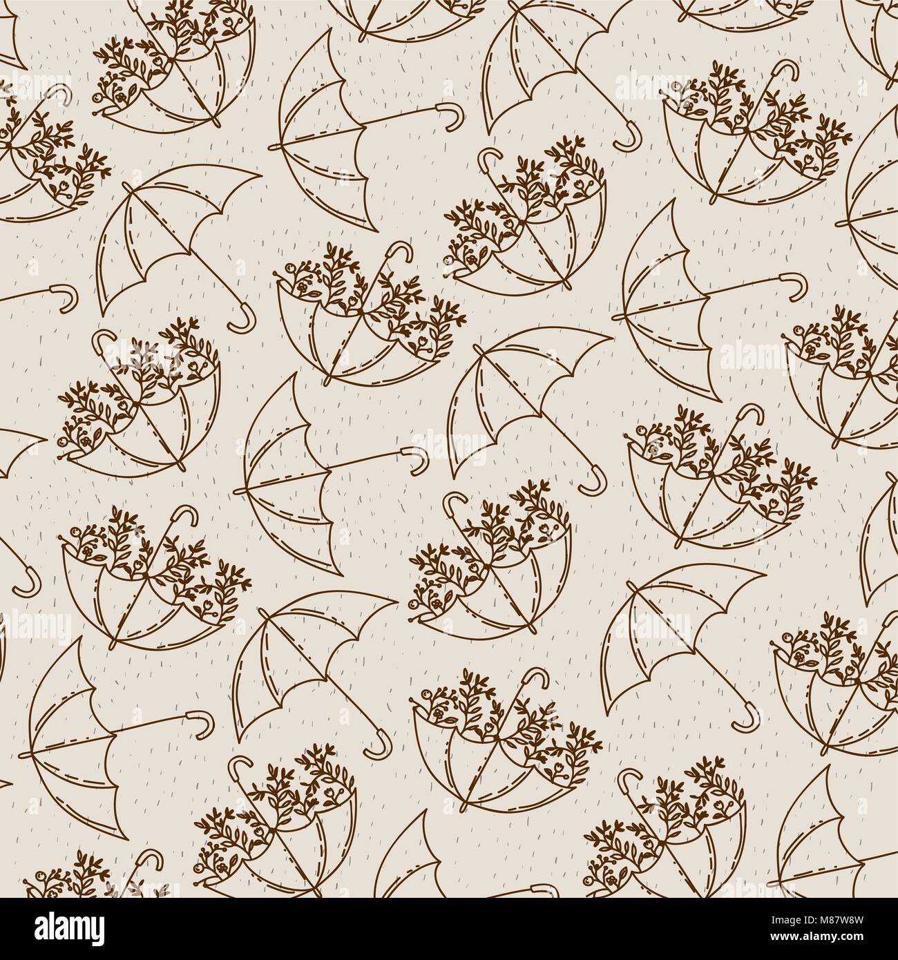monochrome background with pattern of umbrellas and plants Stock Vector ...