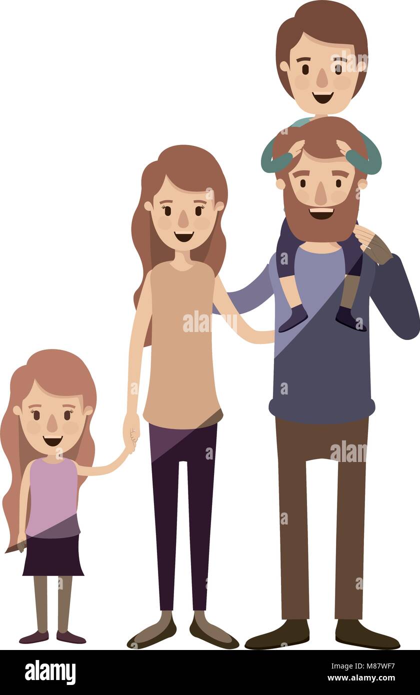 light color shading caricature big family parents with boy on his back ...