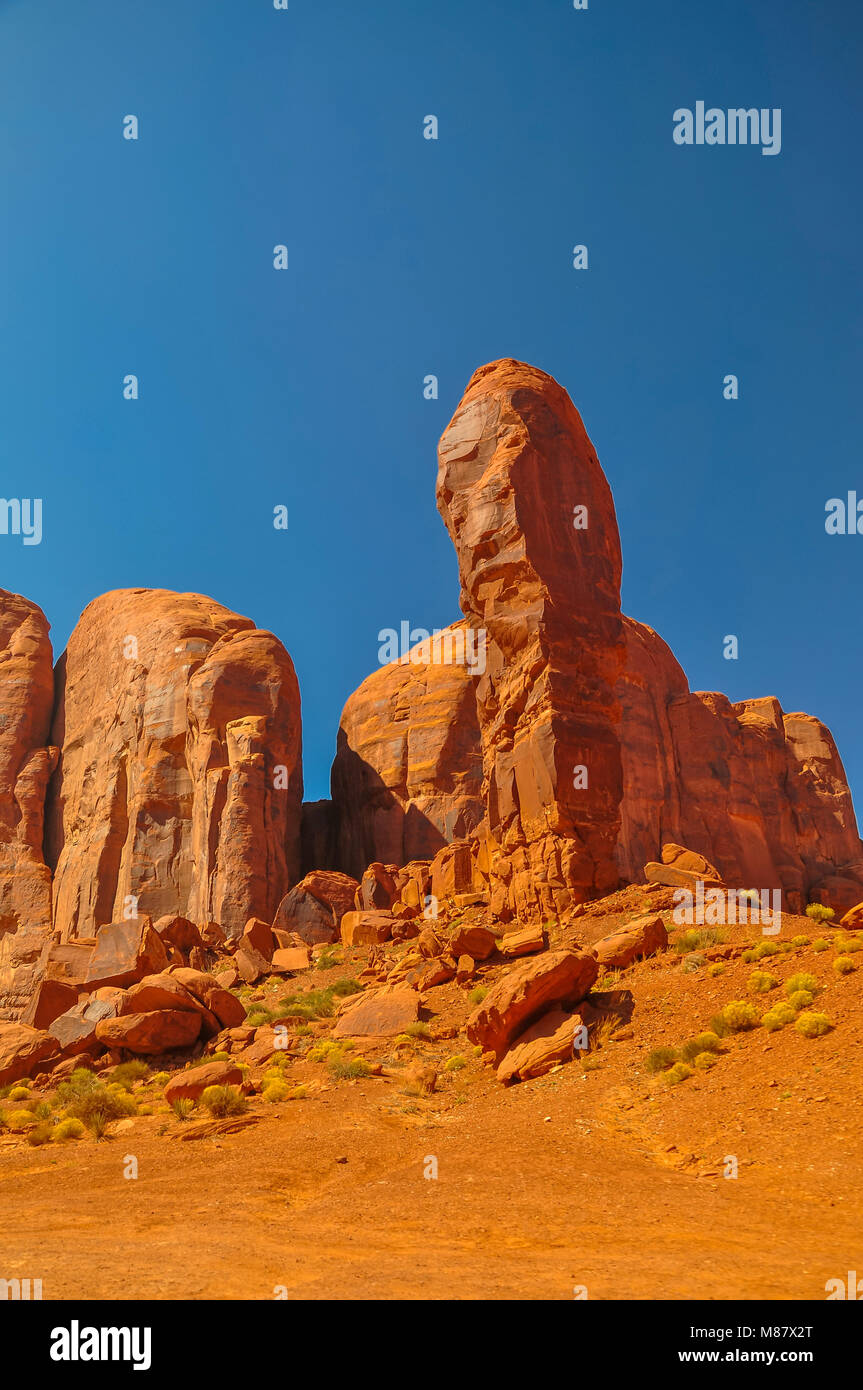 The Thumb, rock formation, in iconic Monument Valley, Arizona Stock ...