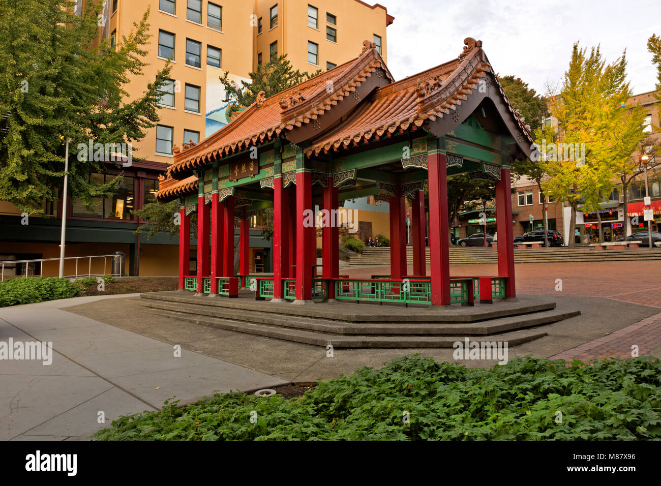 WA13842-00...WASHINGTON - The Grand Pavilion at Hing Hay Park in Seattle's International District. Stock Photo